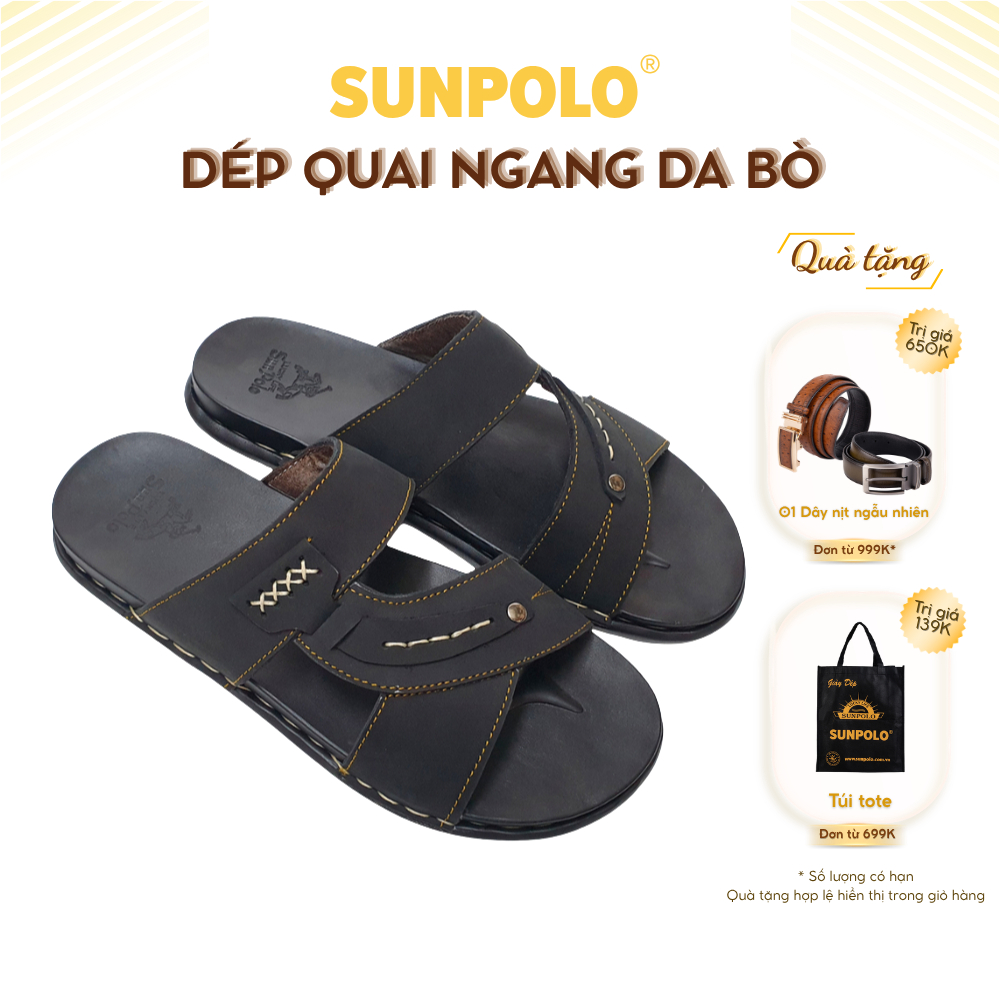 Dép Quai Ngang SNA102 Da Bò Cao Cấp