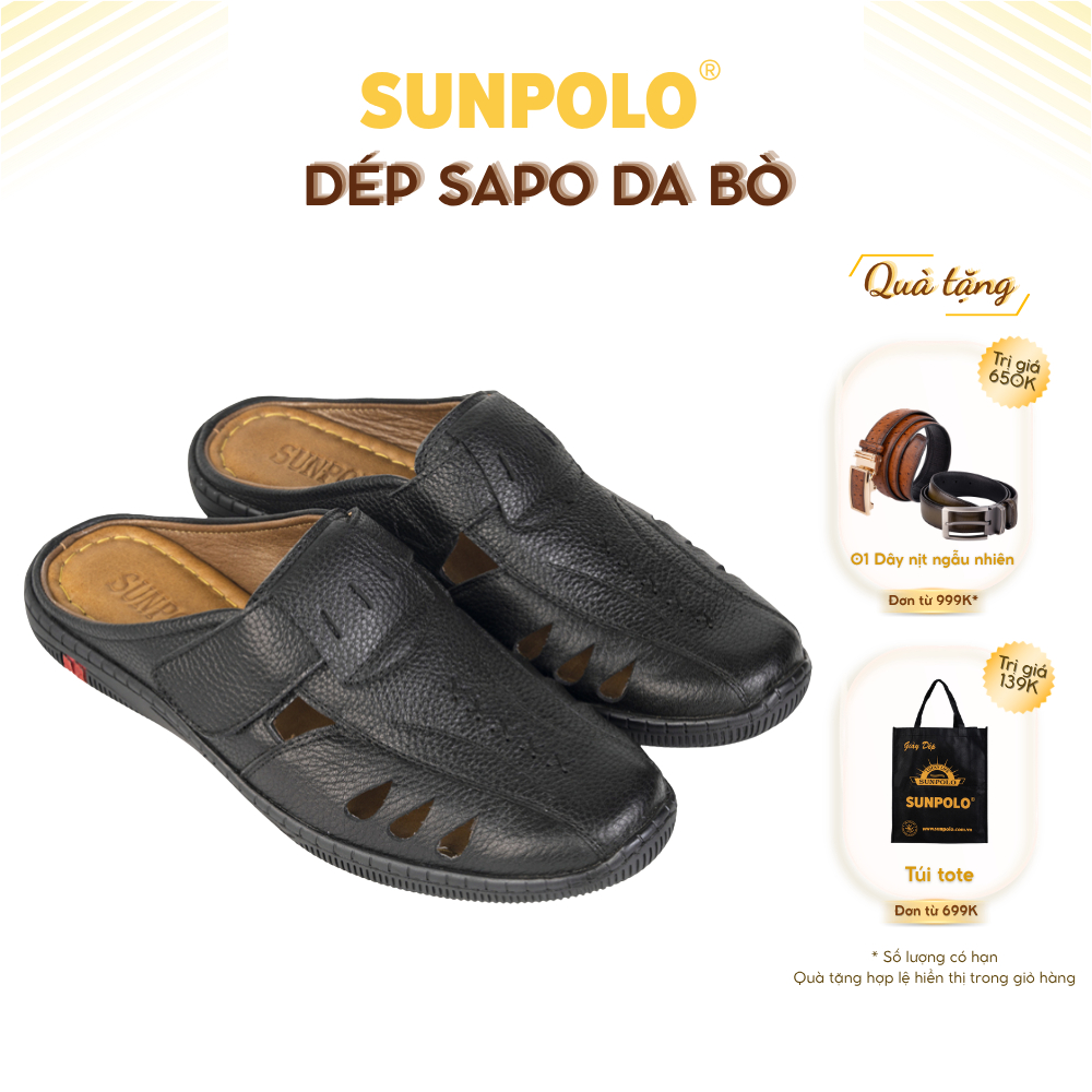 Dép sapo SPO569 da bò đế cao su mũi tròn