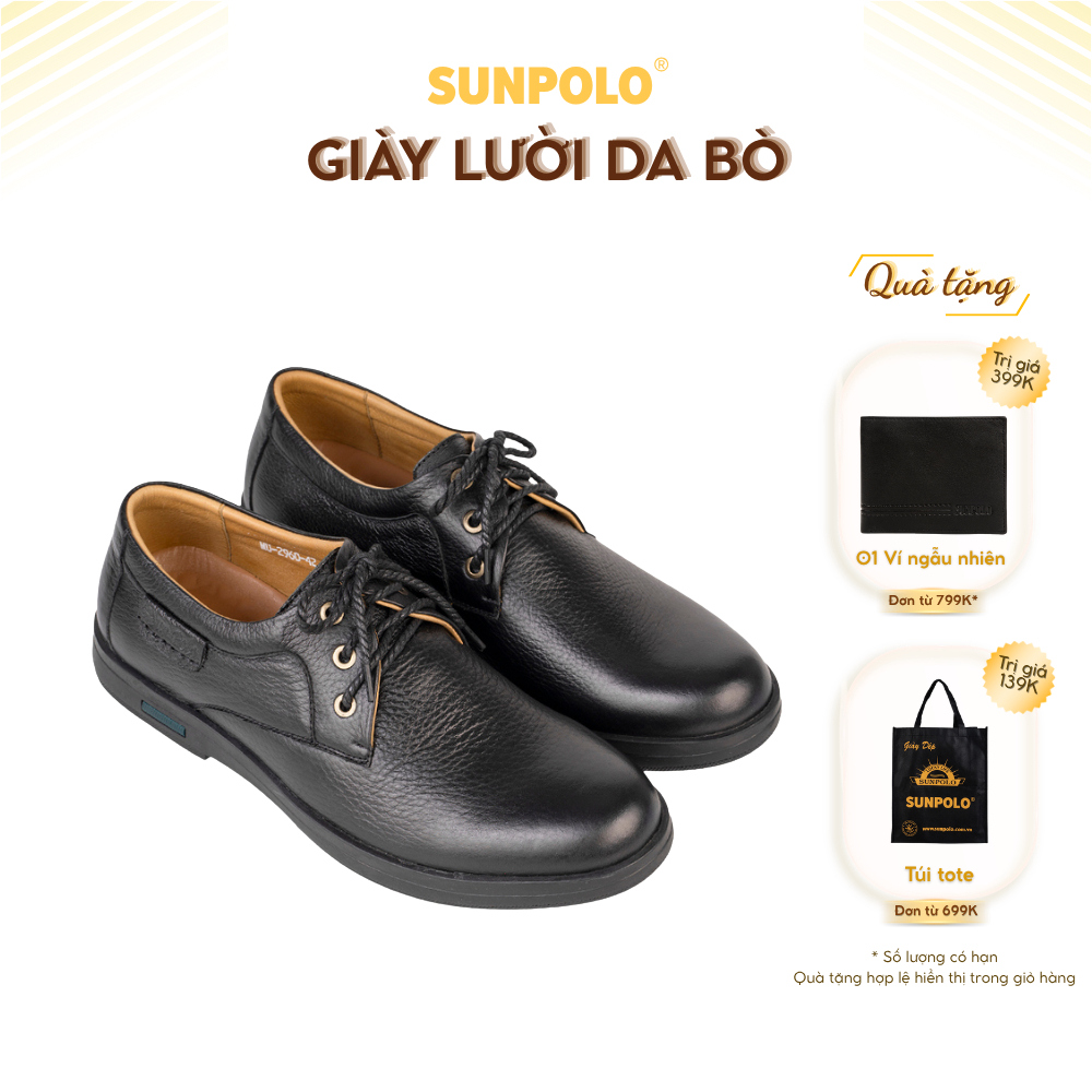 Giày lười cột dây MU2960 da bò đế cao su mũi tròn