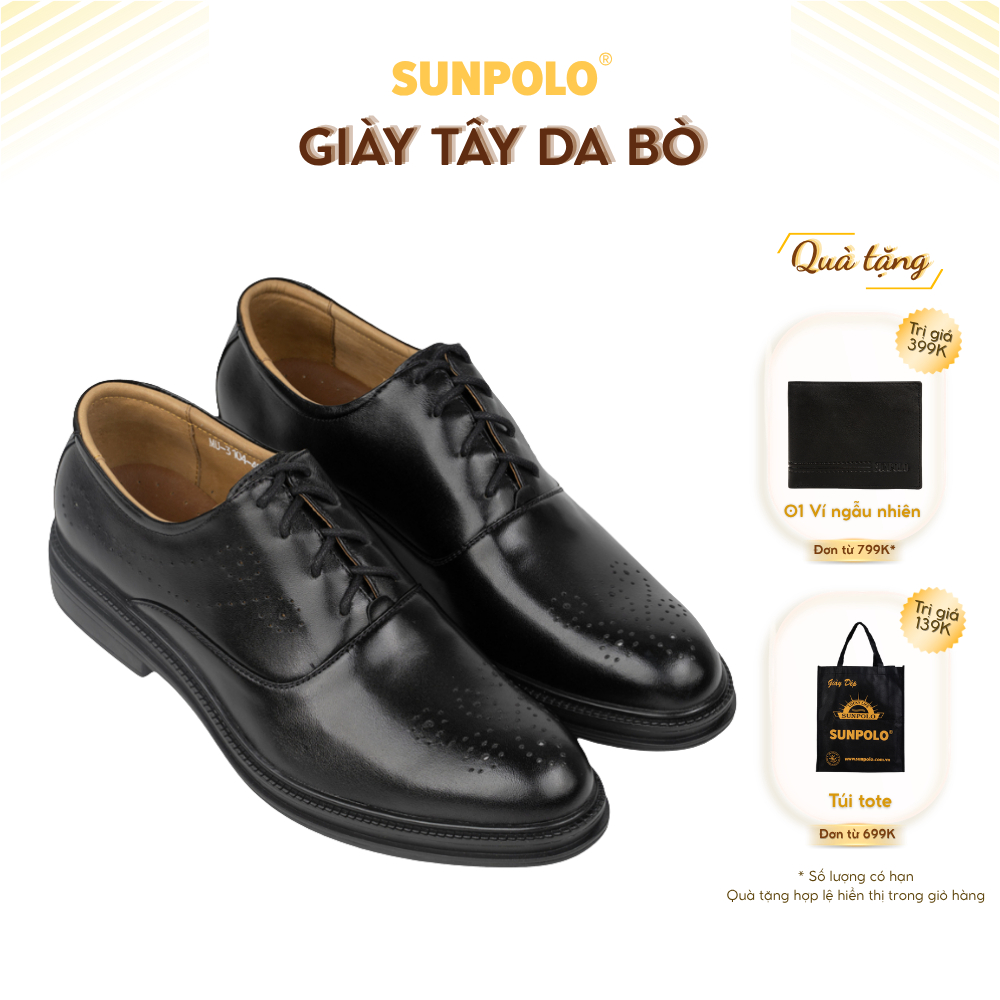 Giày tây nam MU3104 da bò cột dây đế cao su mũi tròn