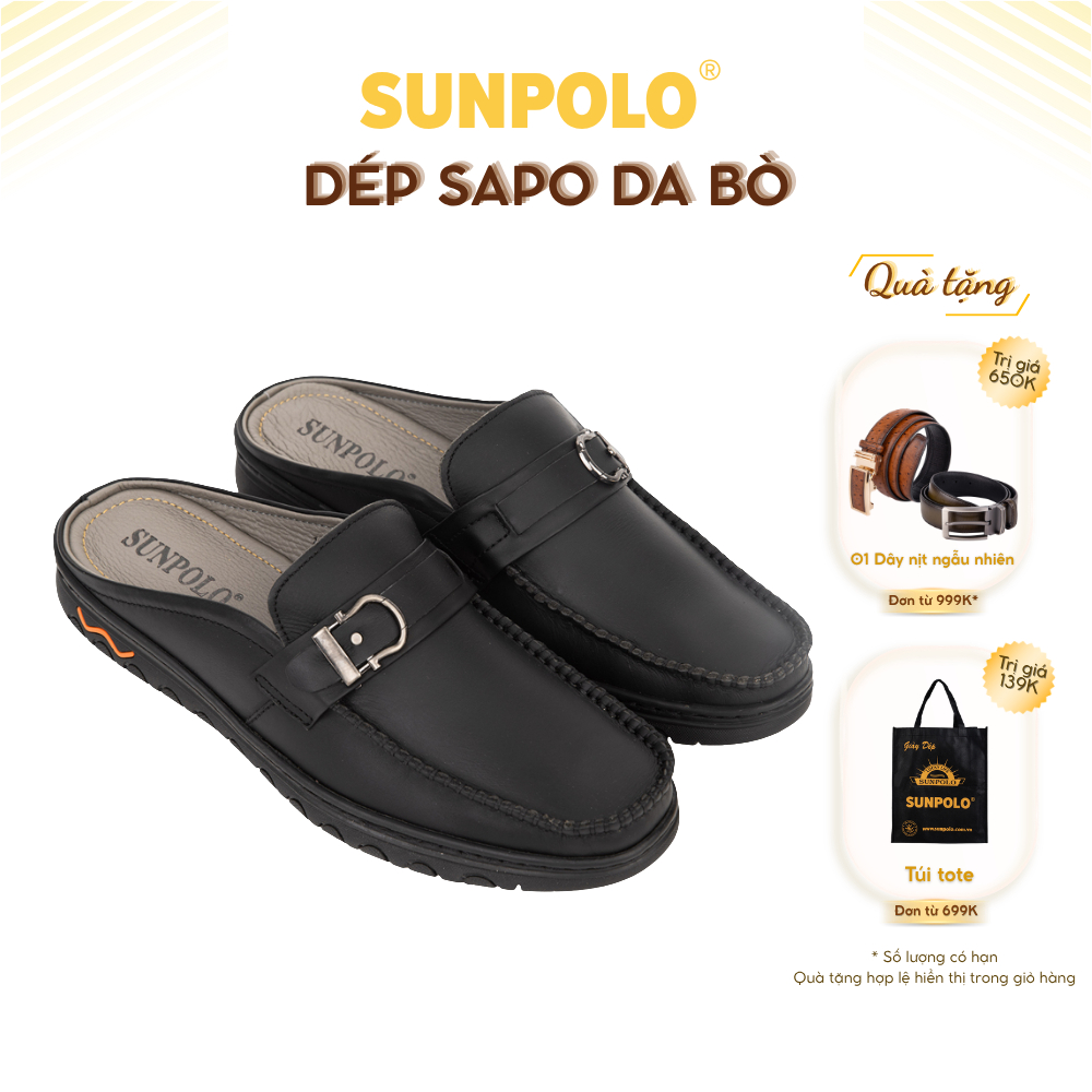 Dép sapo giày sục nam da bò SUNPOLO SPO186 đế cao su mới