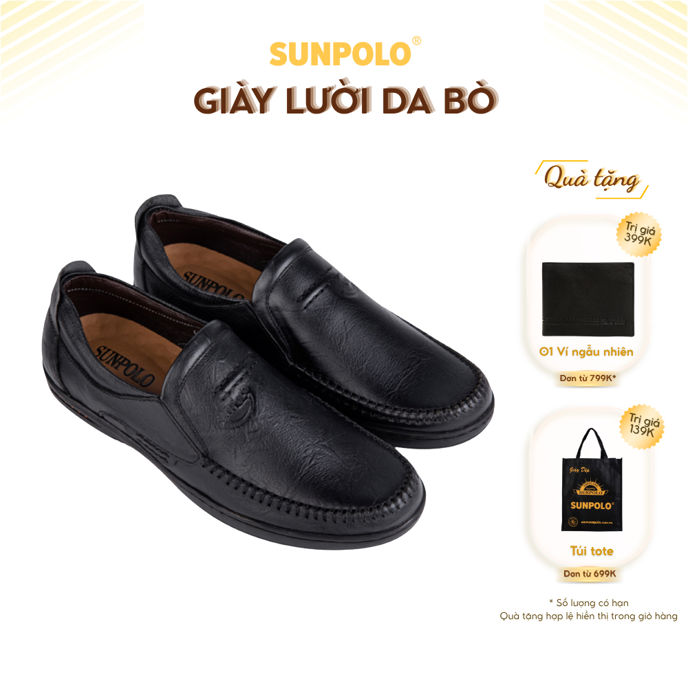 Giày mọi nam da bò SUNPOLO LS4016 (Đen, Nâu)