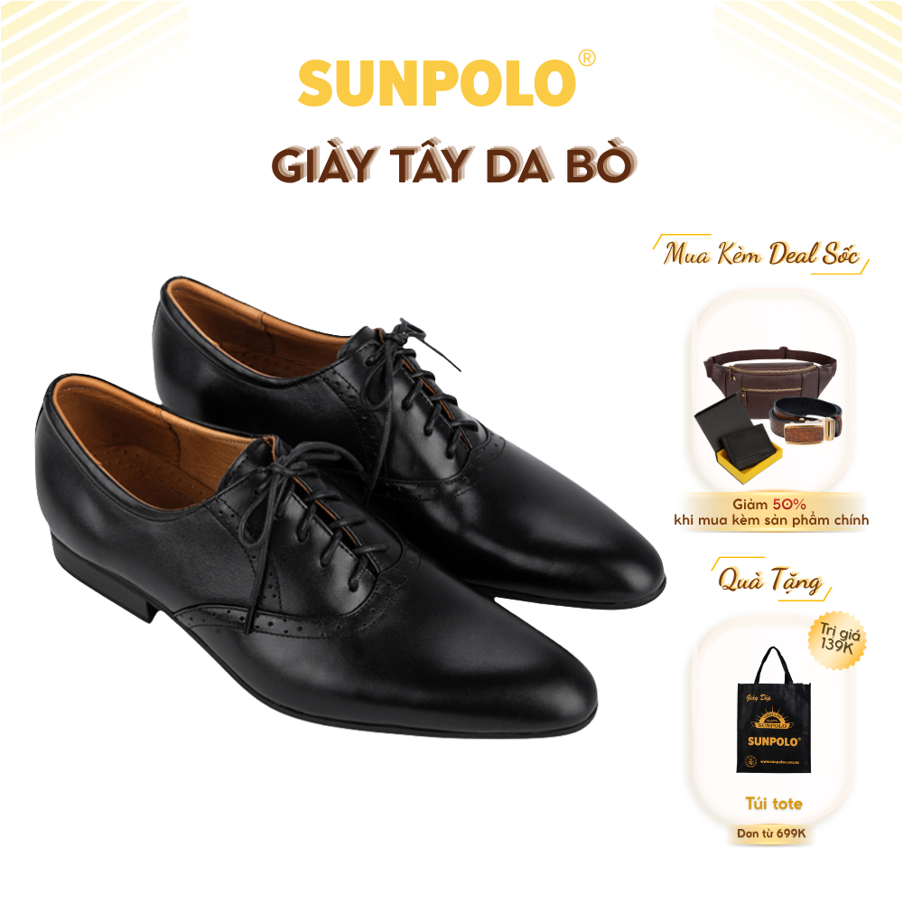 Giày tây nam MU5572 da bò mũi nhọn màu đen