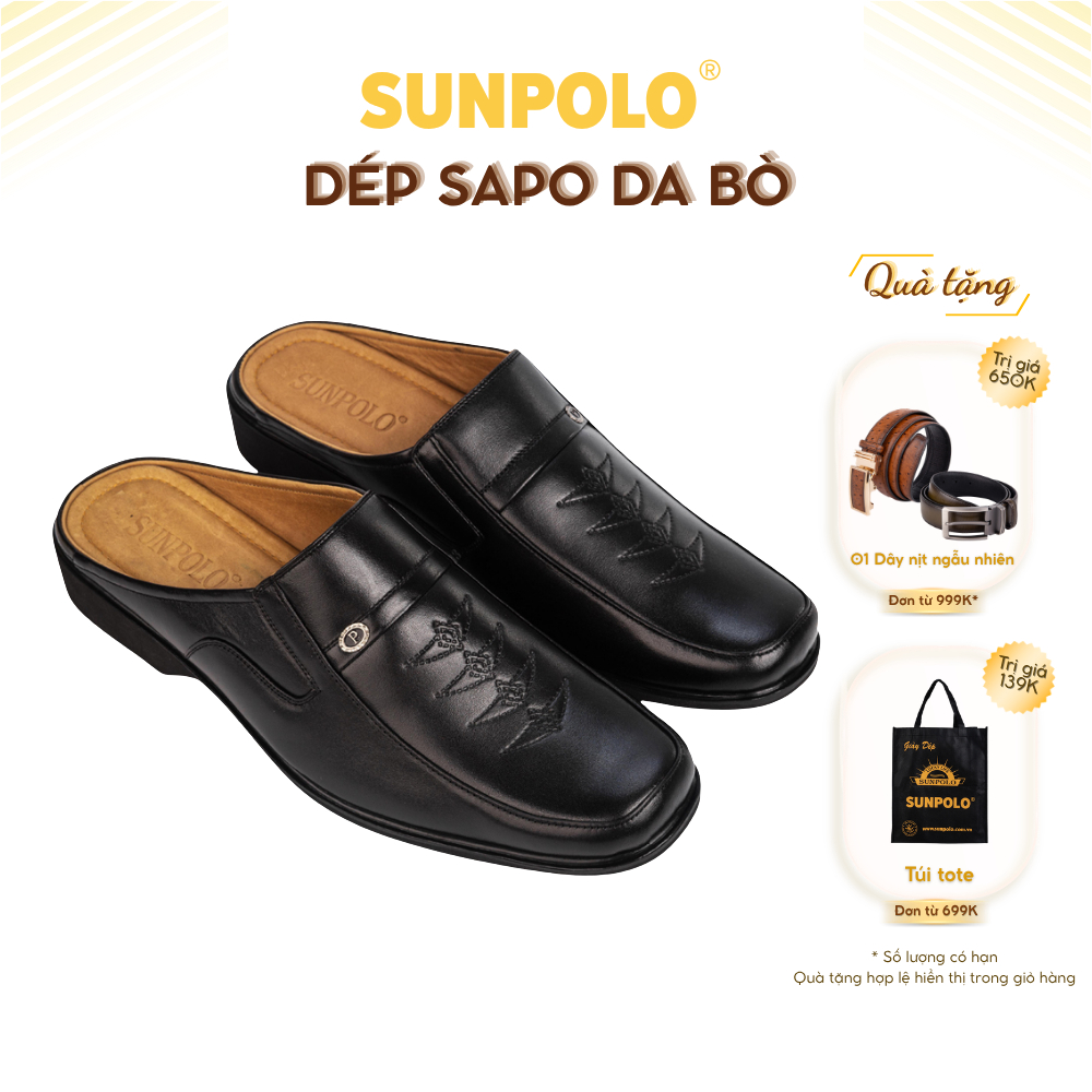 Dép Sapo SPO008 da bò đế cao su gót cao 4cm