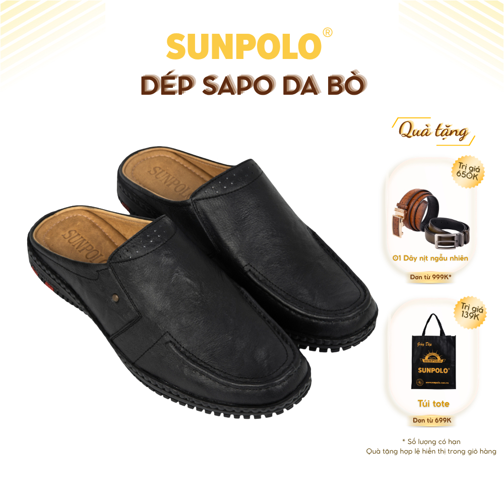Giày sapo SPO010 không gót da bò gồm 2 phiên bản màu Đen/Nâu