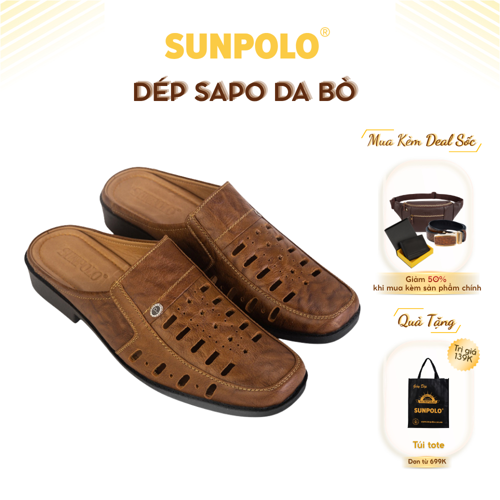 Dép Sapo SPO009 da bò đế cao su gót cao 3cm