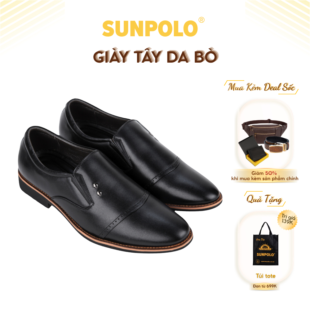 Giày tây SPH309 da bò đế cao su mũi nhọn 2 phiên bản màu Đen/Bò