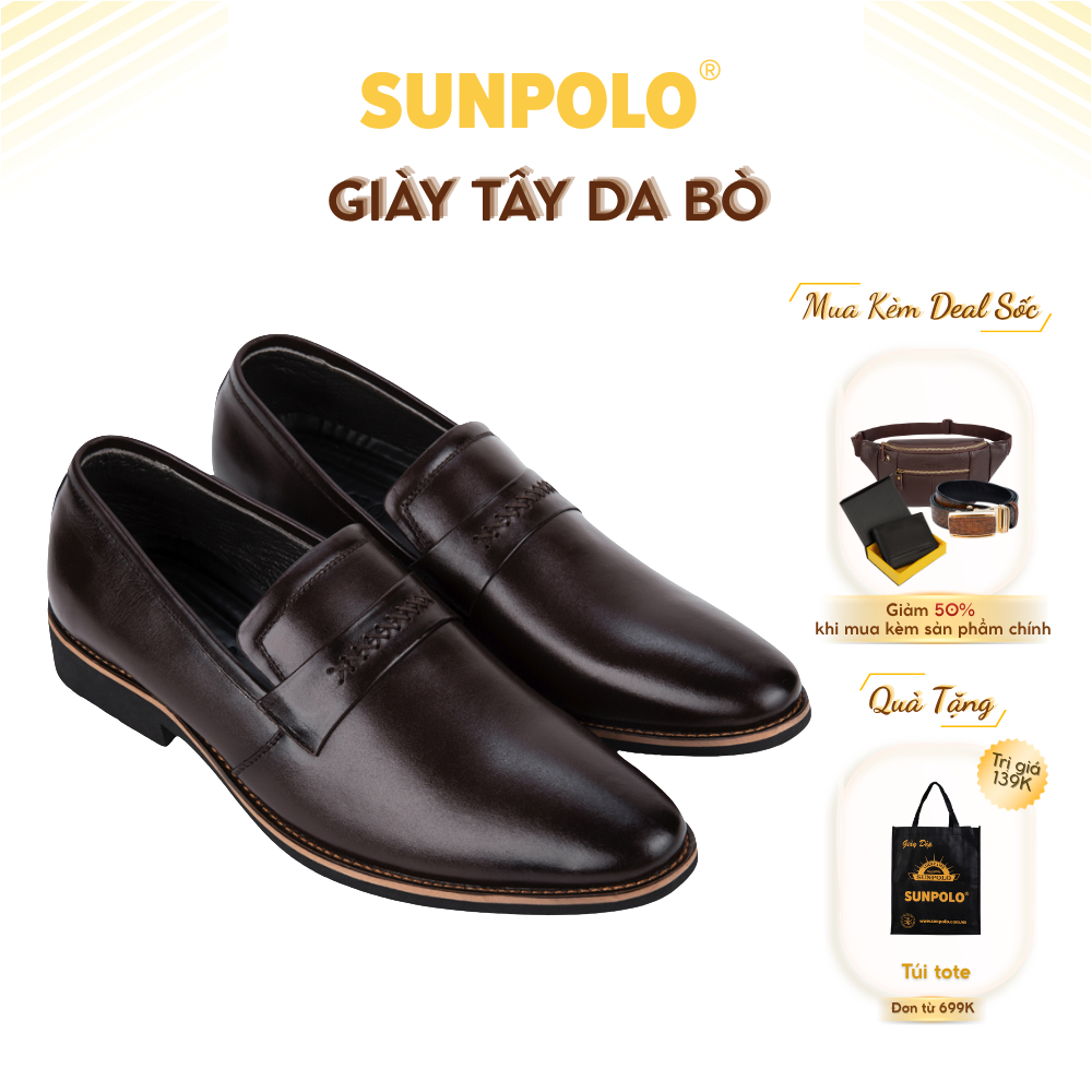 Giày tây nam TAY295 da bò đế cao su mũi nhọn 2 phiên bản màu Nâu/Bò