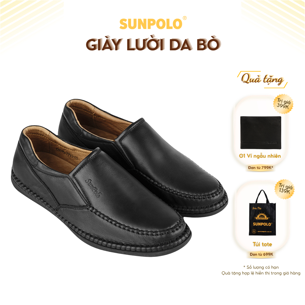 Giày lười MOI015 da bò đế cao su êm chân mũi tròn có Big Size