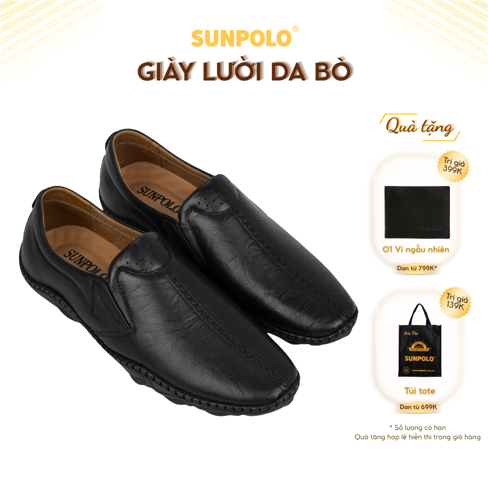 Giày lười nam CS5080 da bò đế cao su êm chân Đen/Nâu