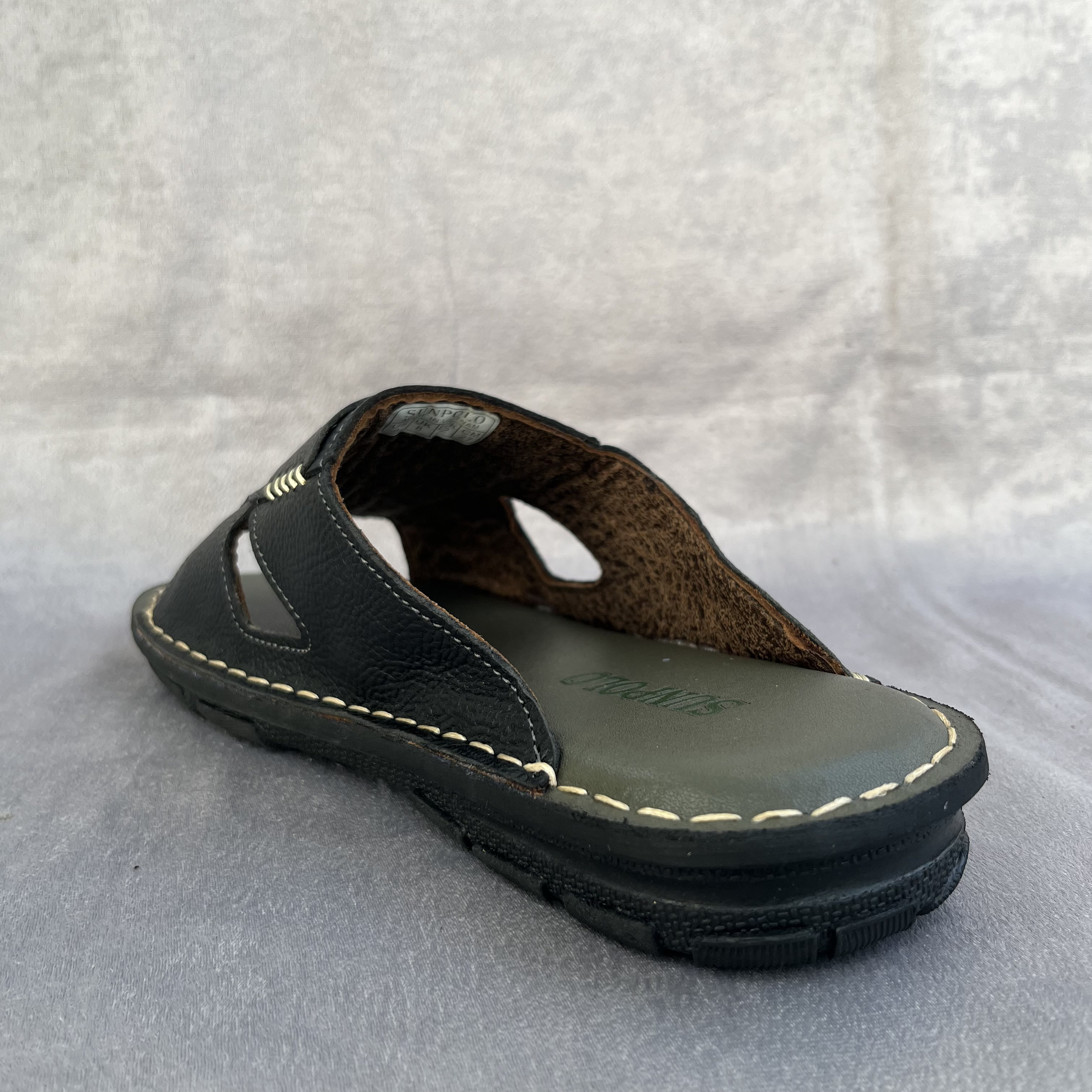 Dép Quai Ngang Nam AQN028 Da Bò SUNPOLO Đen