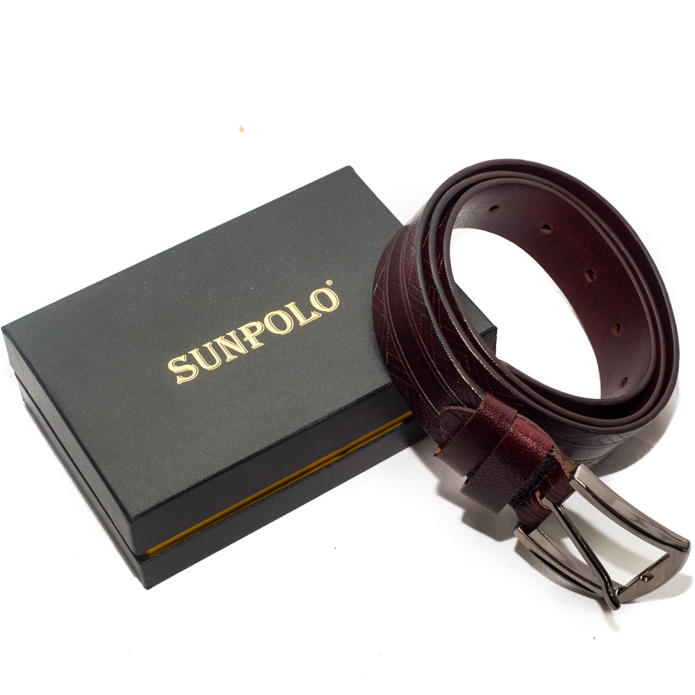 Dây nịt nam BS33DN da bò SUNPOLO Đen Nâu