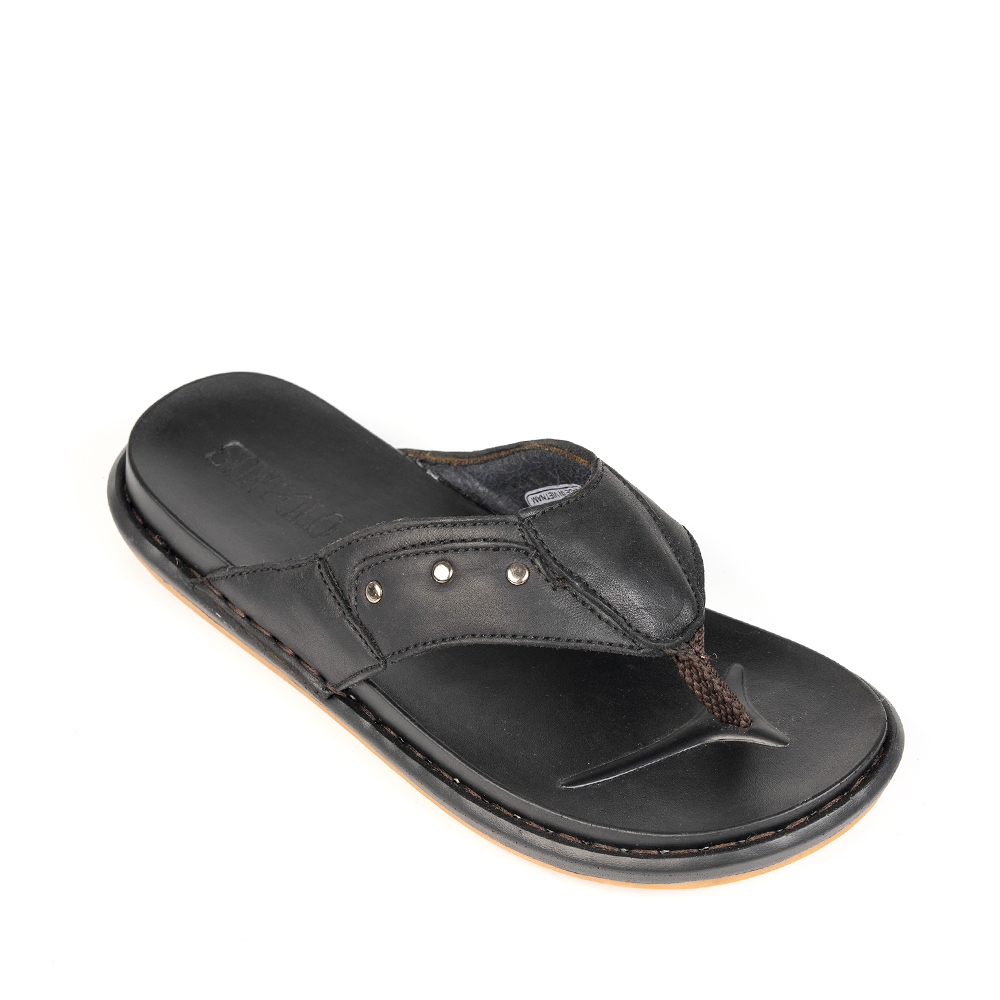 Dép xỏ ngón nam da bò SUNPOLO KEP033 đế cao su màu đen
