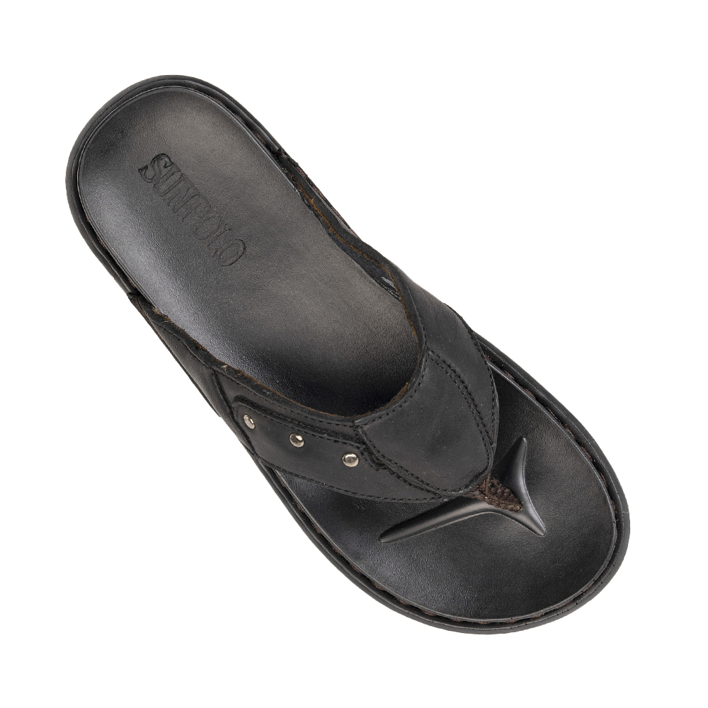 Dép xỏ ngón nam da bò SUNPOLO KEP033 đế cao su màu đen