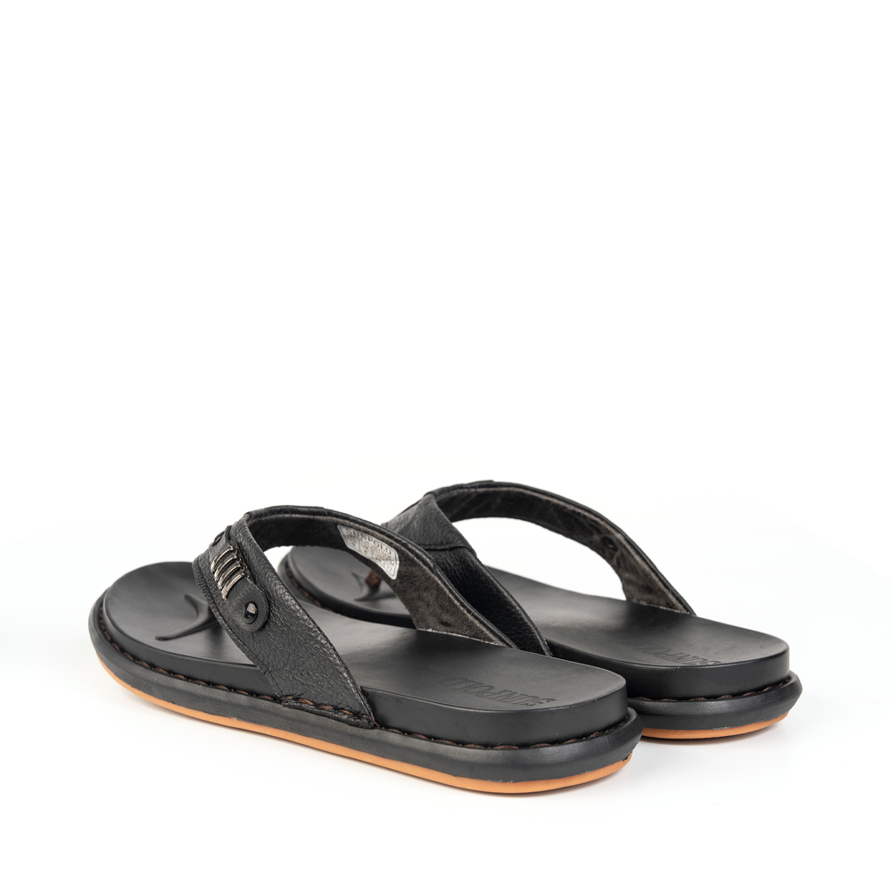 Dép xỏ ngón nam da bò SUNPOLO KEP028 đế cao su màu đen