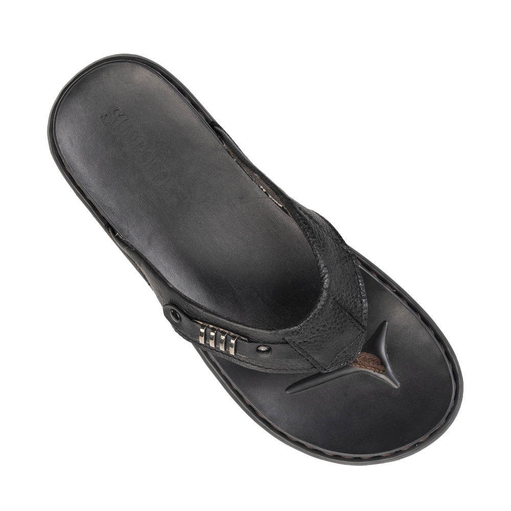 Dép xỏ ngón nam da bò SUNPOLO KEP028 đế cao su màu đen