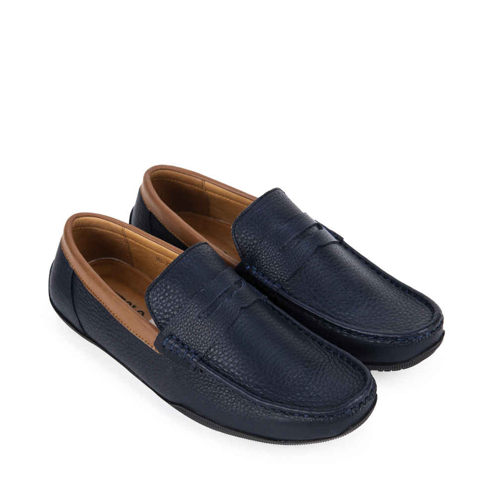 Giày lười MU2588 da bò vân hột mũi tròn 2 phiên bản màu Nâu/Navy