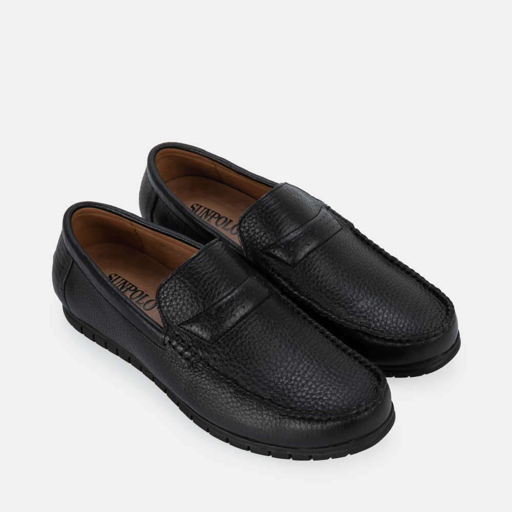 Giày Lười Nam Da Bò SUNPOLO Đen Nâu MU2589