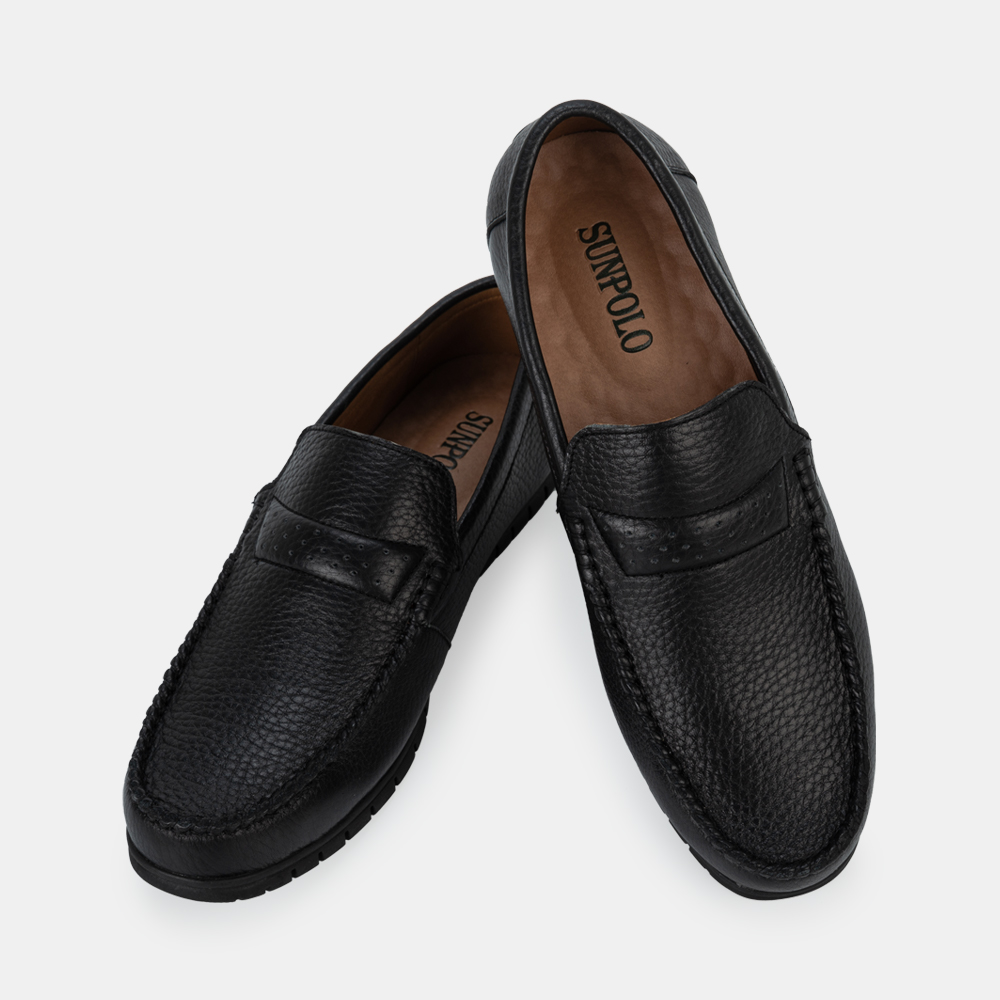 Giày Lười Nam Da Bò SUNPOLO Đen Nâu MU2589