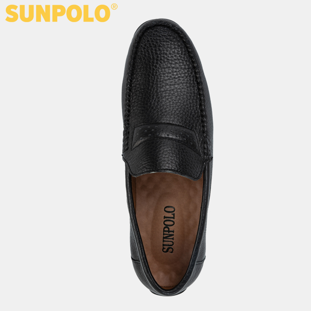 Giày Lười Nam Da Bò SUNPOLO Đen Nâu SUMU2589