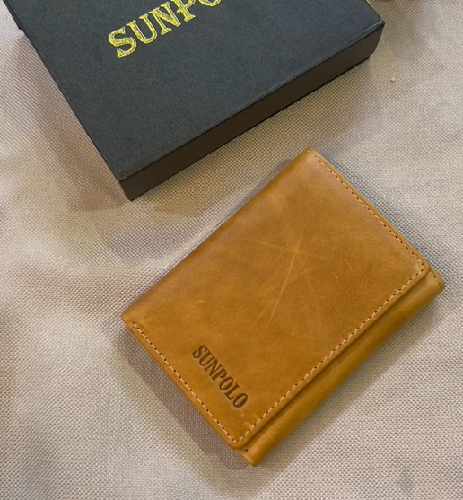 SUNPOLO ví gấp ba nam da bò cao cấp WSTF51