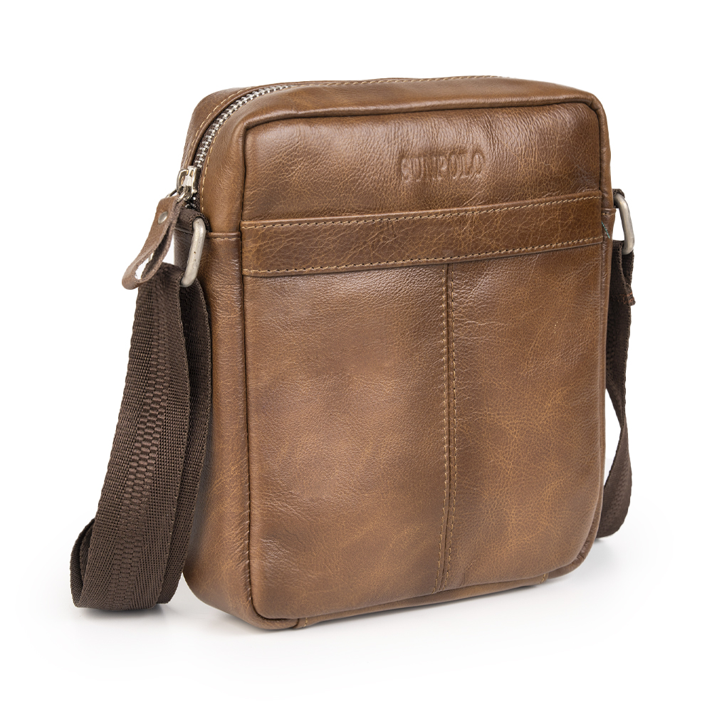 Túi đeo chéo nam da bò cao cấp SUNPOLO Nâu TUI223
