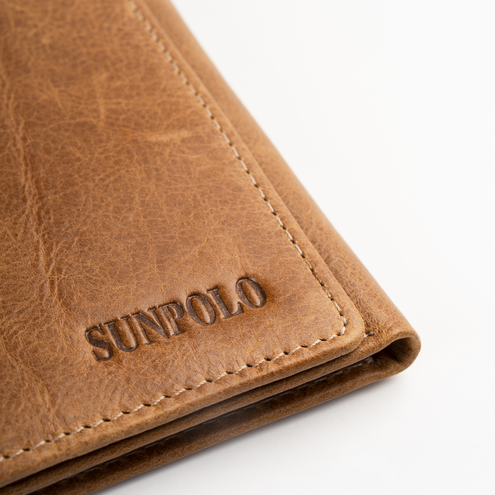 SUNPOLO ví gấp ba nam da bò cao cấp WSTF51