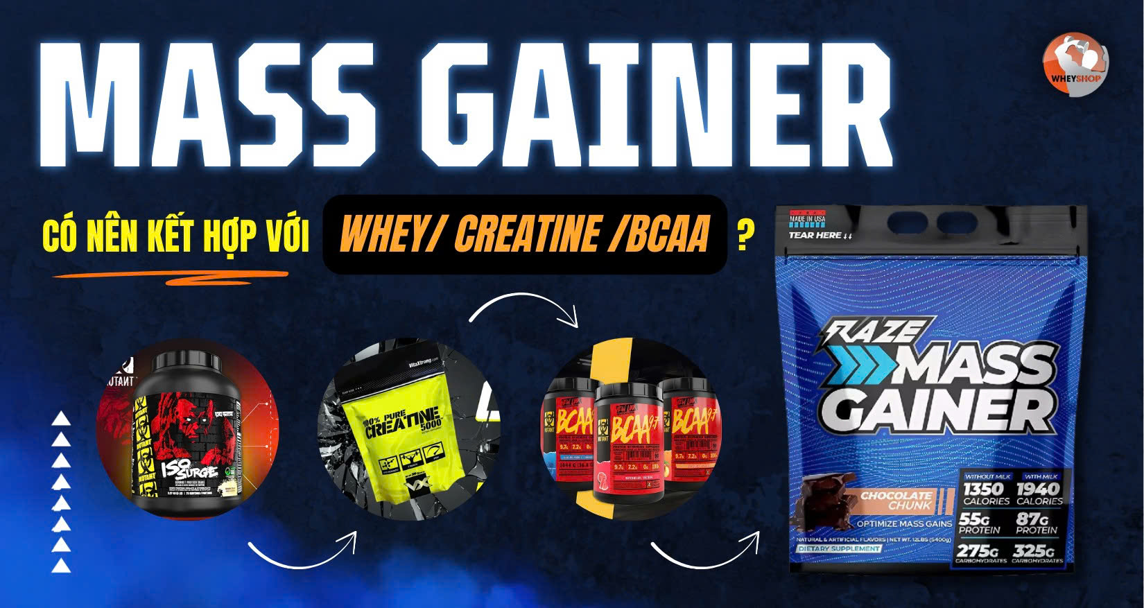 Có nên kết hợp Mass Gainer với Whey, Creatine và BCAA không?