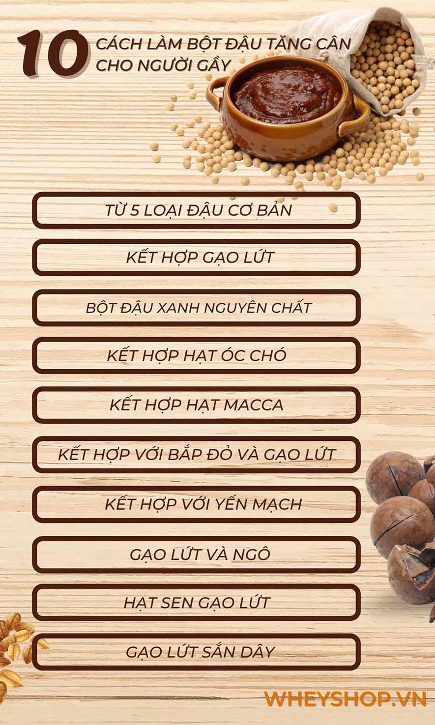 Nếu bạn đang băn khoăn trong việc tìm cách làm bột đậu tăng cân thì hãy cùng WheyShop điểm qua ngay 10 cách làm bột đậu tăng cân qua bài...