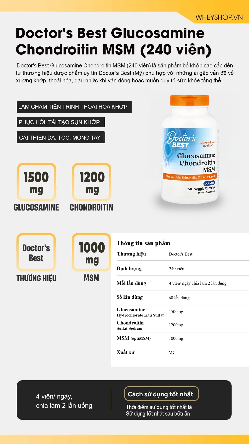 Doctor's Best Glucosamine Chondroitin MSM (240 viên) 4 20250512 163836
