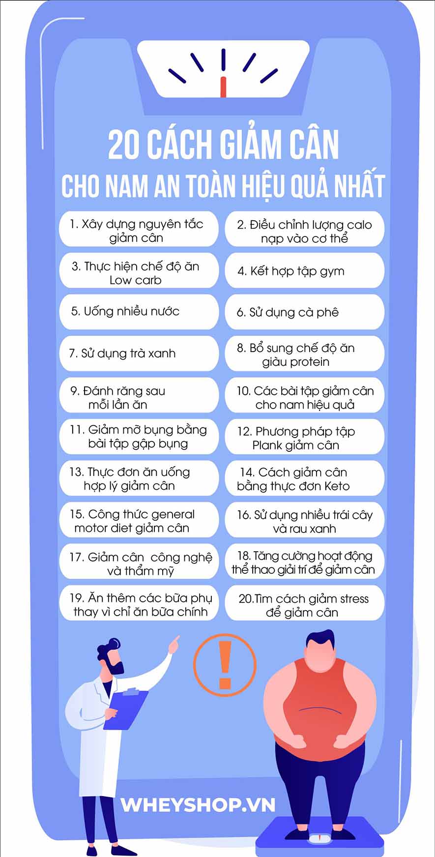 Nếu bạn đang băn khoăn trong việc lựa chọn cách giảm cân cho nam hiệu quả nhất thì hãy cùng WheyShop điểm qua 20 cách giảm cân trong bài...