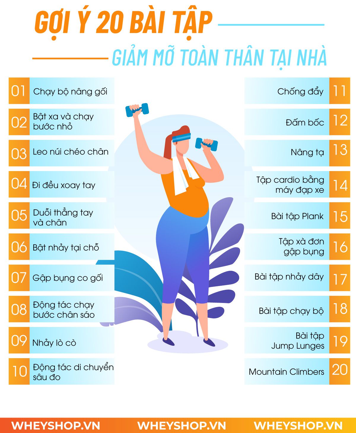 Nếu bạn đang đau đầu với cân nặng, không có thời gian tập luyện thì hãy cùng WheyShop tham khảo 20+ bài tập giảm mỡ toàn thân tại nhà đơn giản, hiệu quả cao...