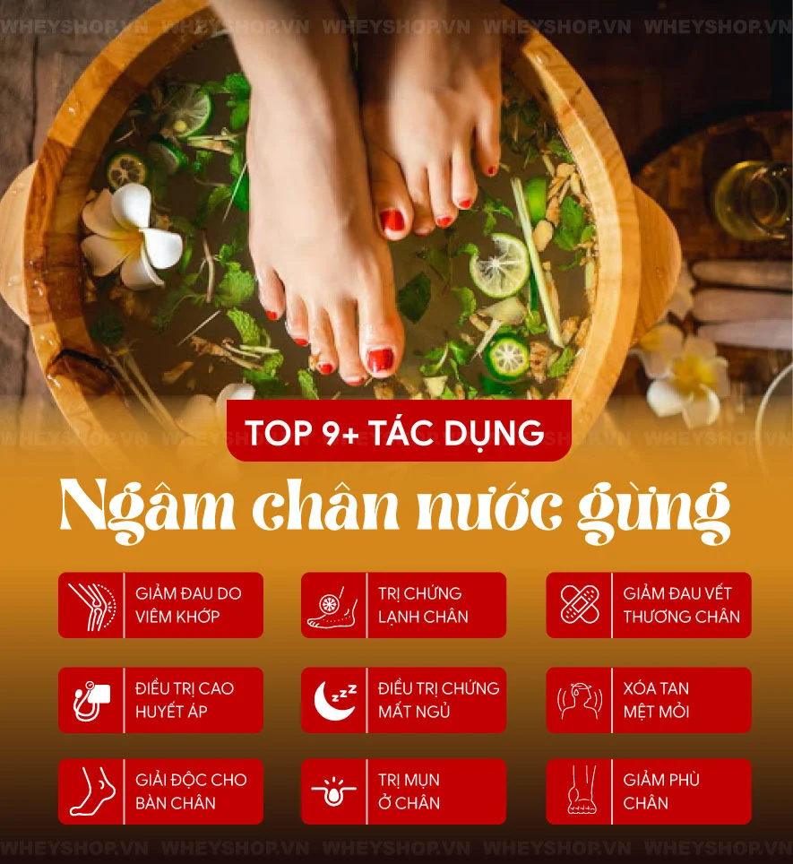 Ngâm chân nước gừng không chỉ là phương pháp thư giãn mà còn đem lại nhiều lợi ích sức khỏe. Bài viết này WheyShop sẽ chia sẻ 9+ tác dụng khi ngâm chân nước...