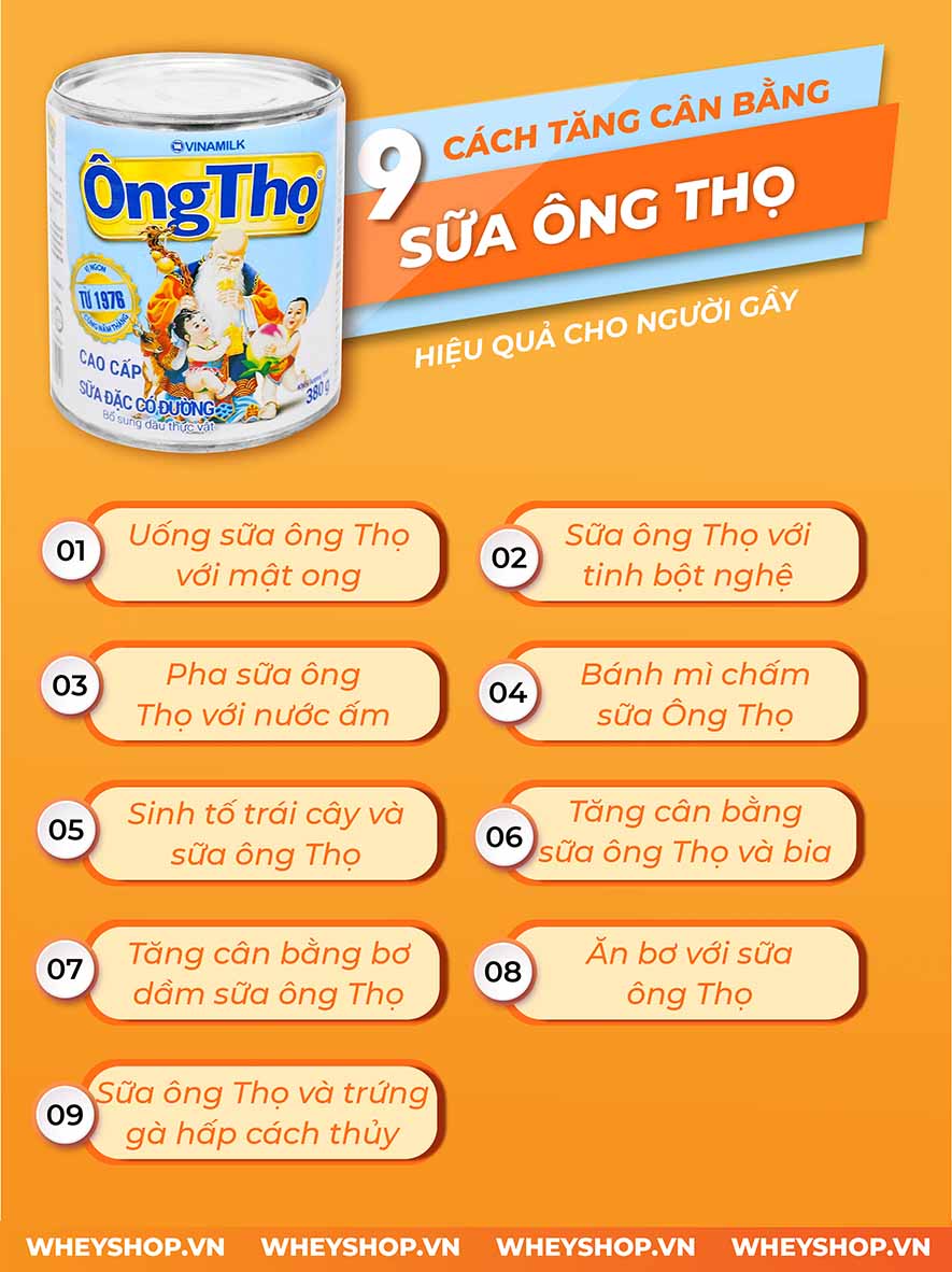 Nếu bạn đang tìm cách tăng cân bằng sữa ông thọ thì hãy cùng WheyShop tham khảo 9 cách bổ sung hiệu quả, đơn giản cho người gầy tăng cân...