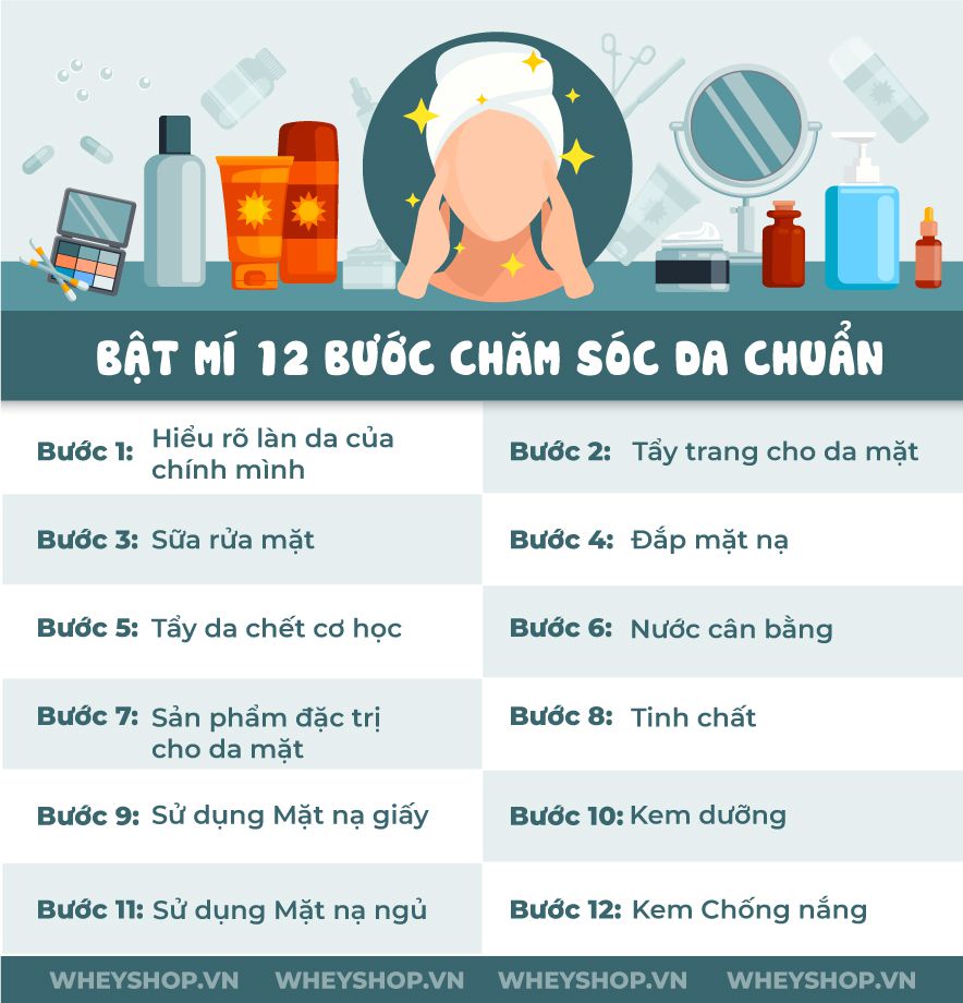 Nếu bạn đang băn khoăn tìm kiếm 12 bước chăm sóc da chuẩn nhất thì hãy cùng WheyShop tham khảo chi tiết bài viết ngay sau đây nhé ...