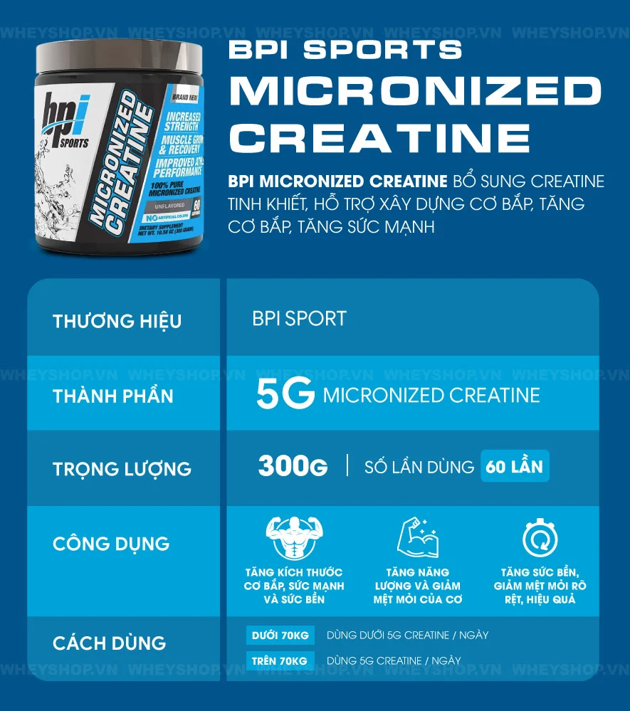 Nhiều nghiên cứu đã chỉ ra rằng bổ sung creatine có thể cải thiện sức bền. Hãy cùng WheyShop tìm hiểu và đánh giá BPI Sports Micronized Creatine có tốt không...