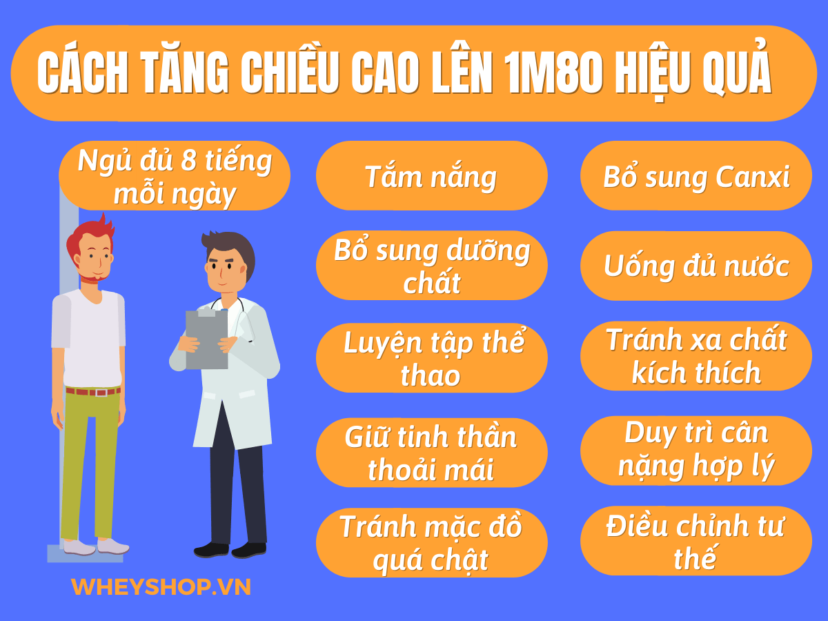Nếu bạn đang băn khoăn tìm cách tăng chiều cao lên 1m80 thì hãy cùng WheyShop tham khảo chi tiết bài viết ngay sau đây nhé...