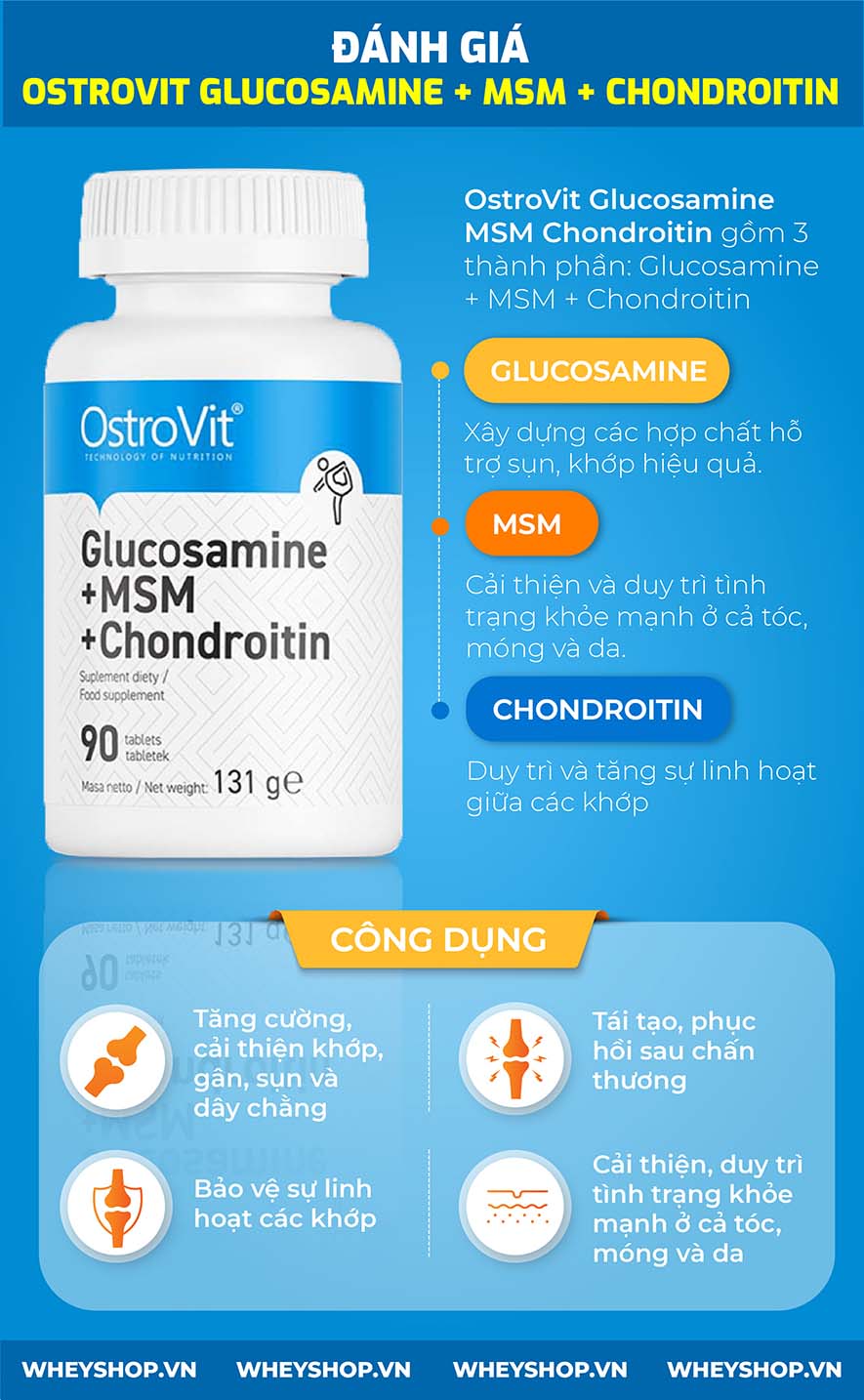 Nếu bạn đang phân vân không rõ Ostrovit Glucosamine + MSM + Chondroitin có tốt không thì hãy cùng WheyShop review đánh giá sản phẩm qua bài viết...