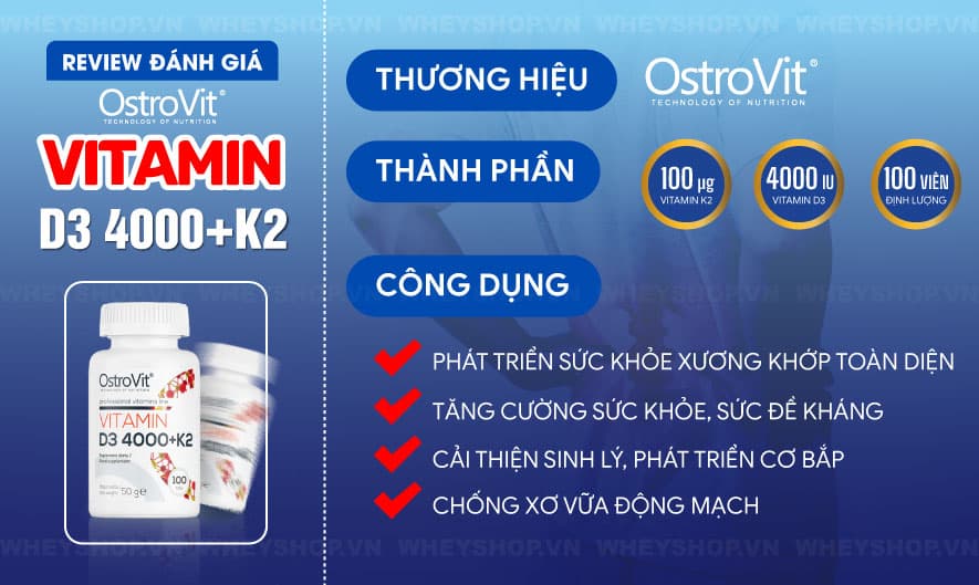 Nếu bạn đang băn khoăn tìm hiểu đánh giá Ostrovit Vitamin D3 4000 K2 có tốt không thì hãy cùng WheyShop tham khảo giải đáp chi tiết qua bài viết...