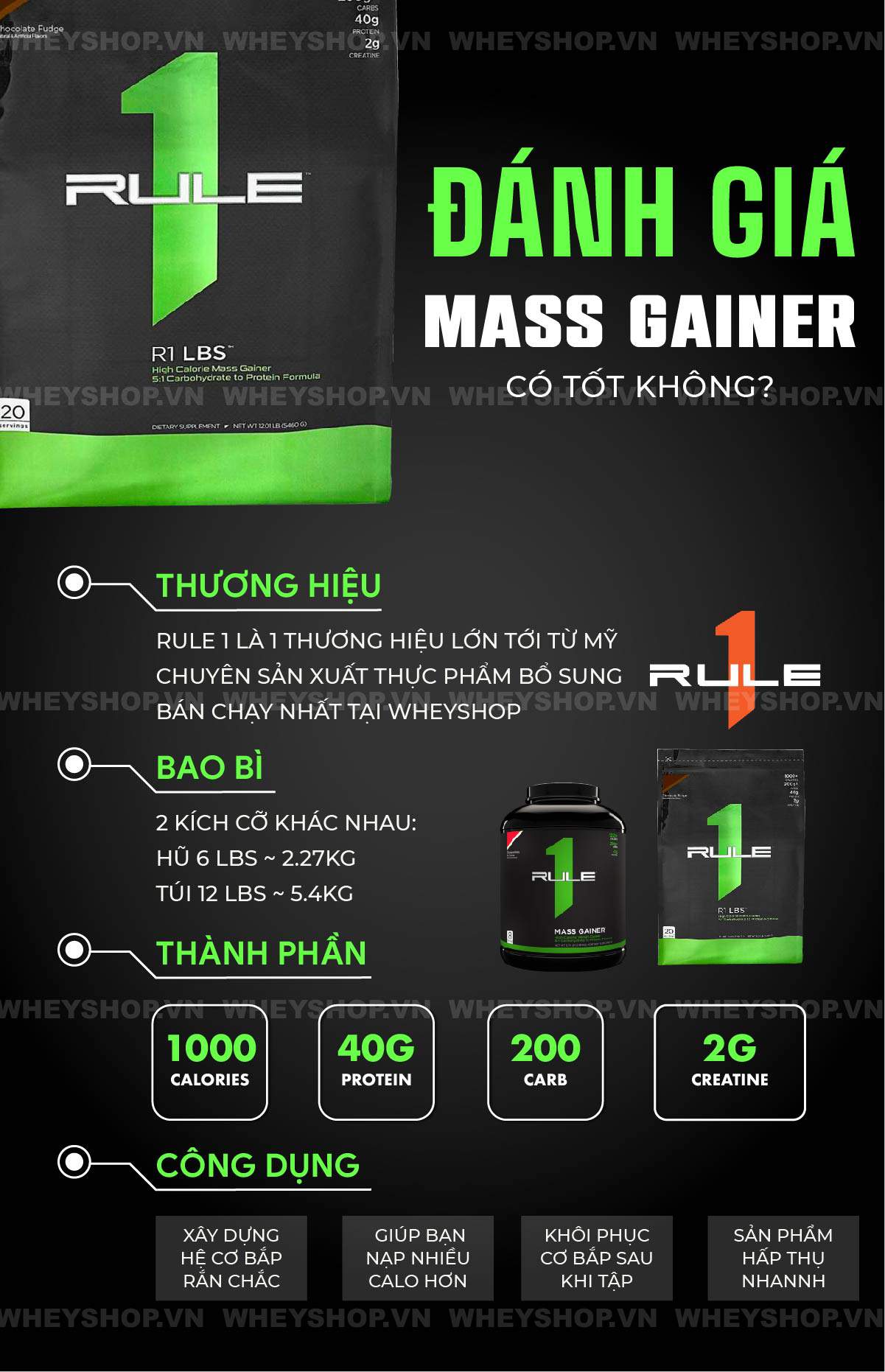 Rule 1 Mass Gainer nhận được nhiều lời khen là sữa tăng cân vô cùng hiệu quả, thơm ngon. WheyShop cùng các bạn review đánh giá Rule 1 Mass Gainer có tốt không..
