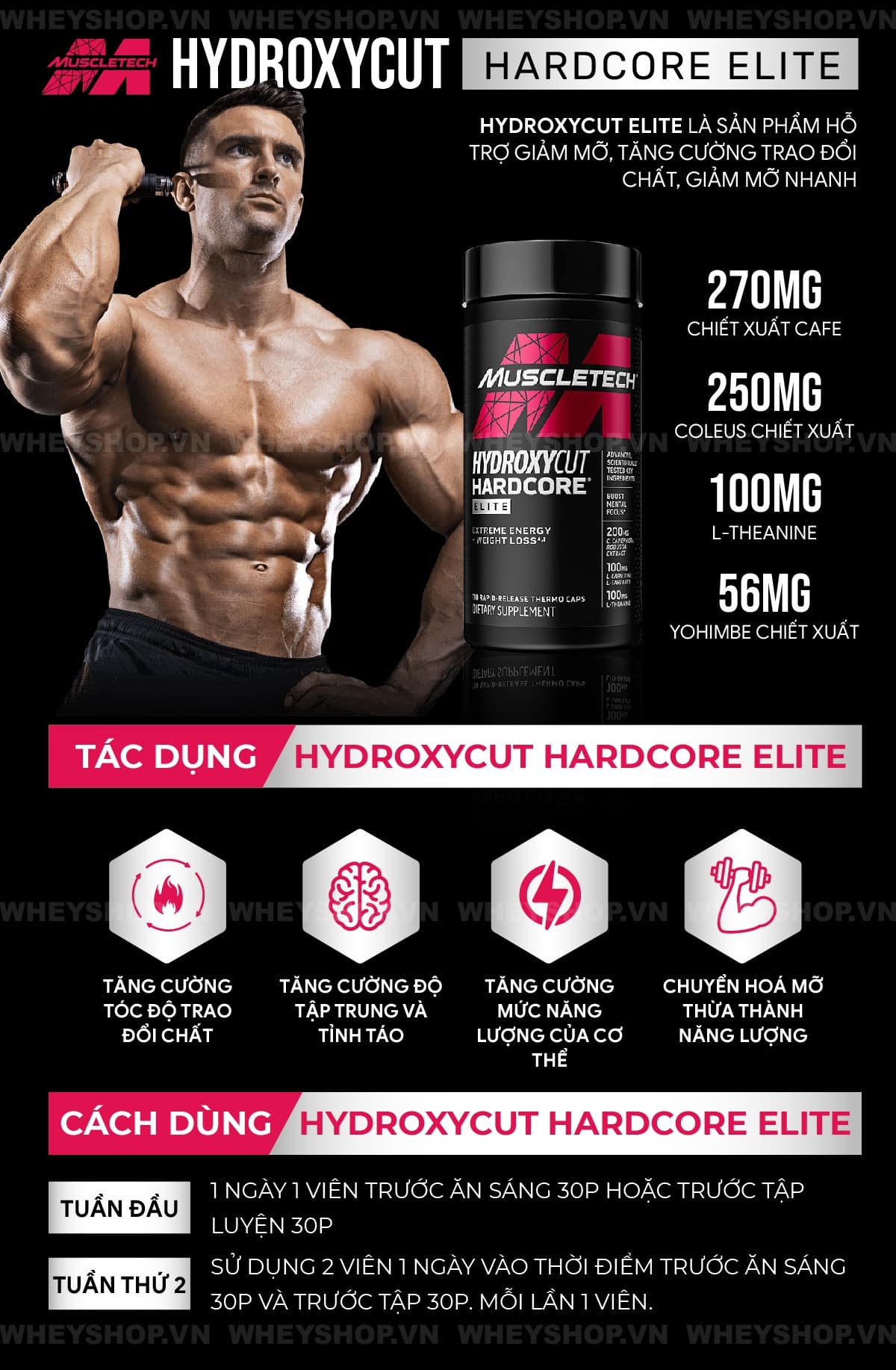 Hydroxycut Elite là sản phẩm hỗ trợ giảm mỡ . Sản phẩm được nhập khẩu chính hãng an toàn cho người sử dụng . Giao hàng toàn quốc