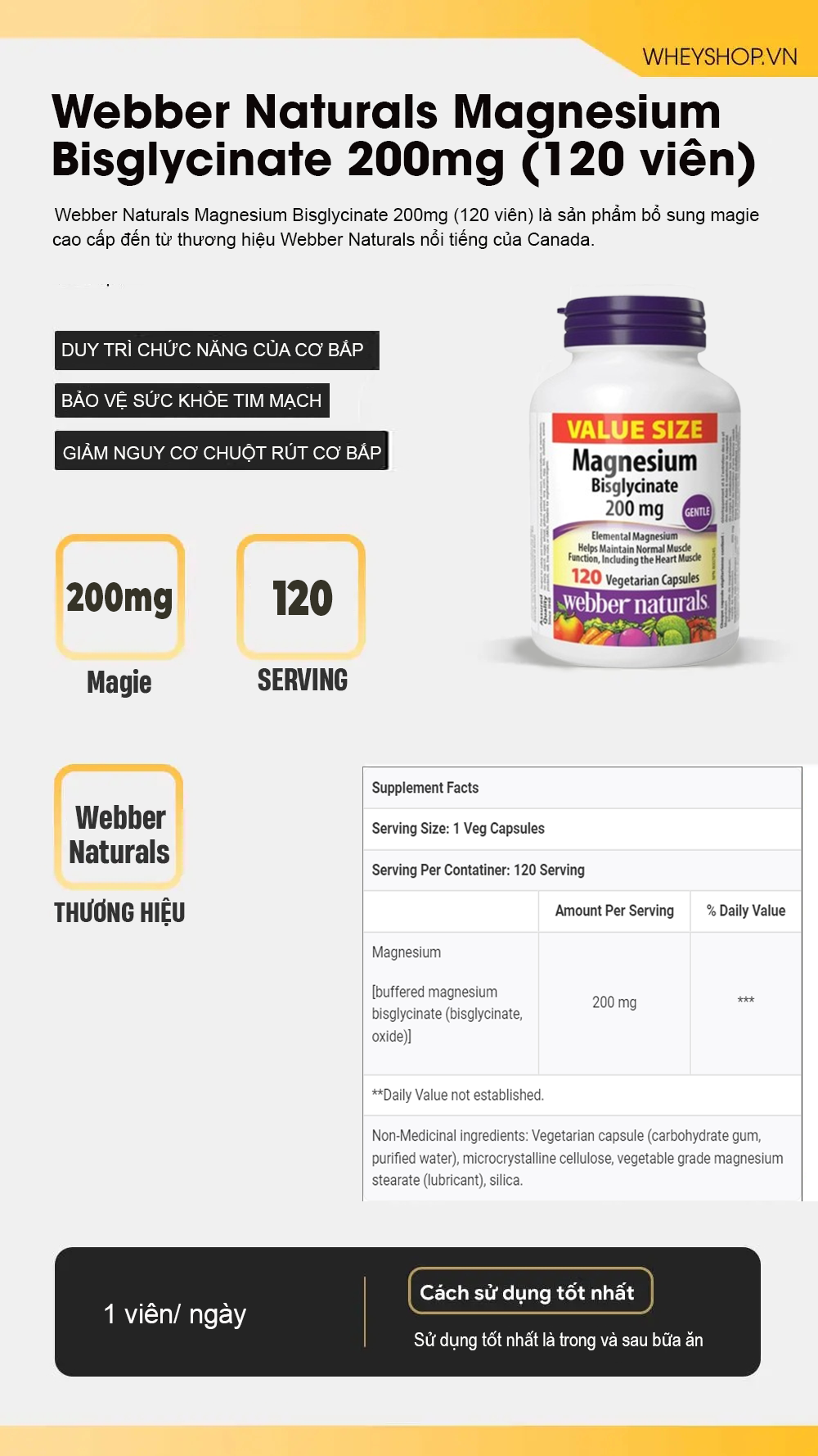 Webber Naturals Magnesium Bisglycinate 200mg (120 viên) 7 Webber Naturals Magnesium Bisglycinate