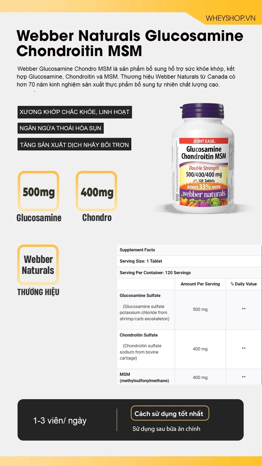 Webber Naturals Glucosamine Chondroitin MSM (120 viên)