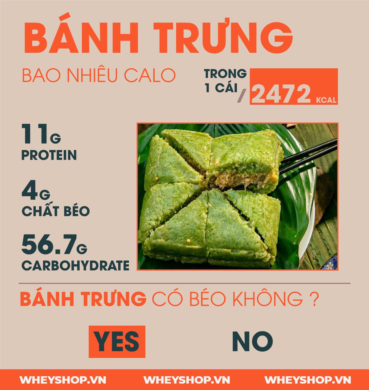 Tết đến là nỗi lo tăng cân mất kiểm soát lại hiện hữu. Bánh chưng bao nhiêu calo? Ăn bánh chưng có mập không ? Hãy cùng WheyShop tìm hiểu ngay qua bài viết...
