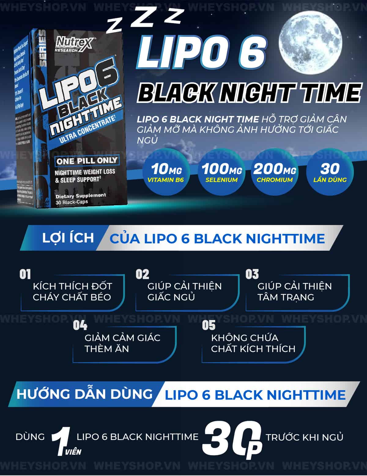 Lipo 6 Black Night Time hỗ trợ giảm cân giảm mỡ mà không ảnh hưởng tới giấc ngủ. Sản phẩm được nhập khẩu chính hãng, cao cấp, giá tốt tại Hà Nội TpHCM