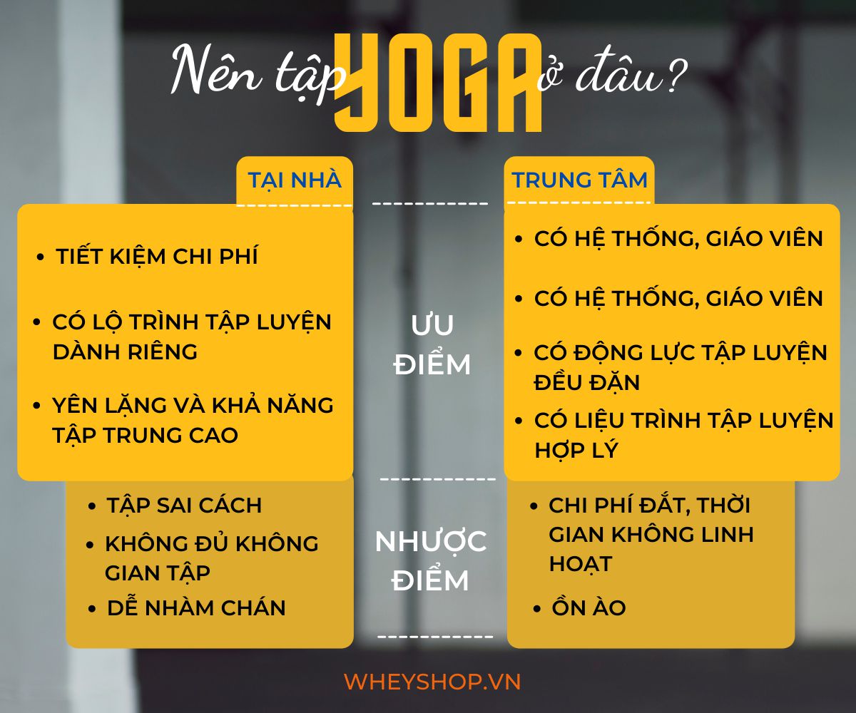 Nếu bạn đang phân vân không biết nên tập Yoga ở đâu thì hãy cùng WheyShop tìm hiểu chi tiết qua bài viết ngay sau đây nhé...