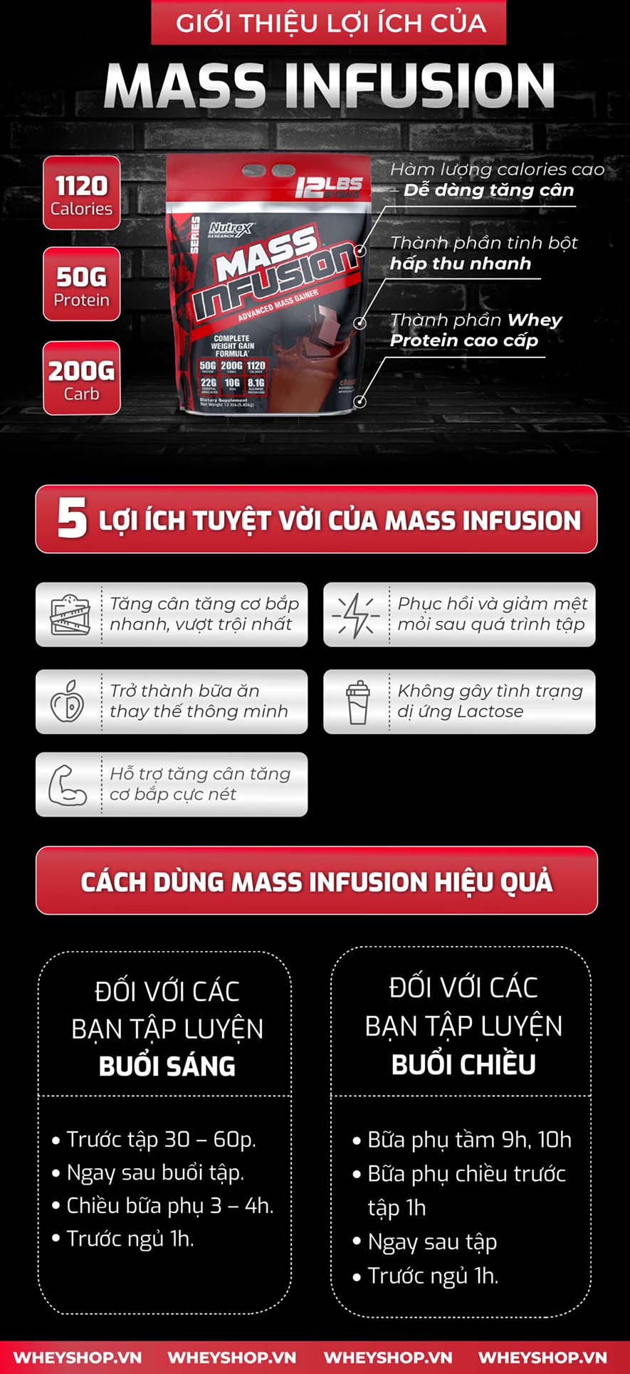 Nutrex Mass Infusion 12Lbs hỗ trợ tăng cân tăng cơ nhanh, hương vị thơm ngon