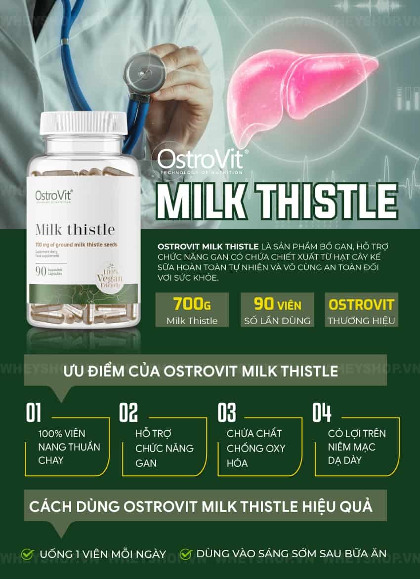 Ostrovit Milk Thistle là sản phẩm bổ gan, hỗ trợ chức năng gan có chứa chiết xuất từ hạt cây kế sữa hoàn toàn tự nhiên và vô cùng an toàn đối vơi sức khỏe.