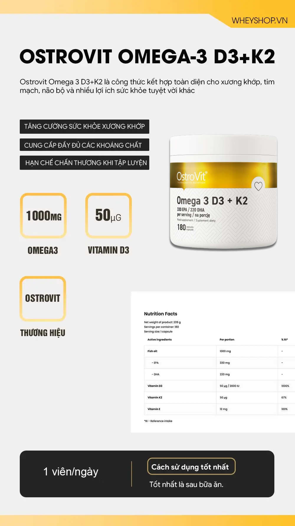Ostrovit Omega-3 D3+K2 (180 viên)