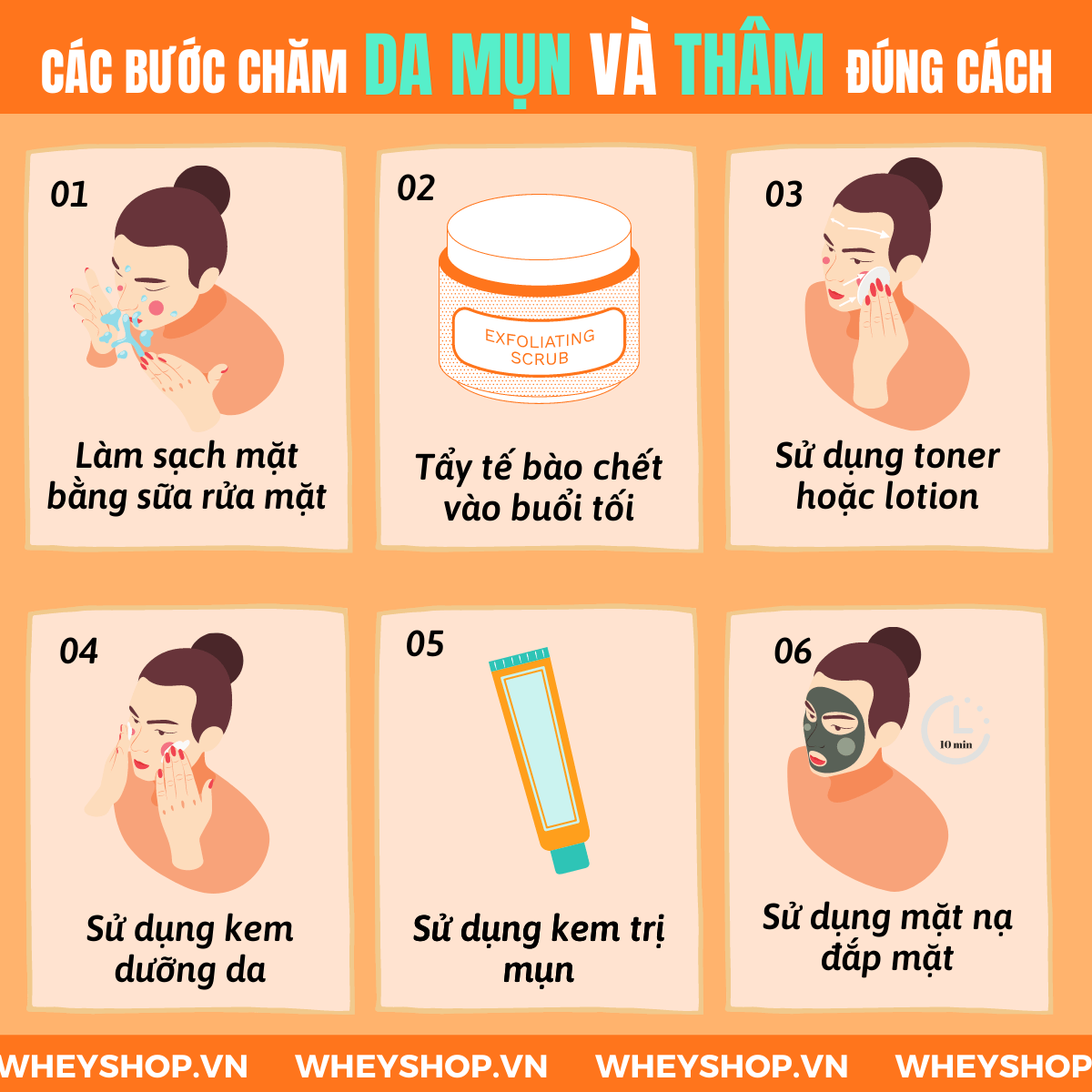 Nếu bạn đang băn khoăn tìm cách chăm sóc da mụn và thâm thì hãy cùng WheyShop tham khảo chi tiết bài viết ngay sau đây...